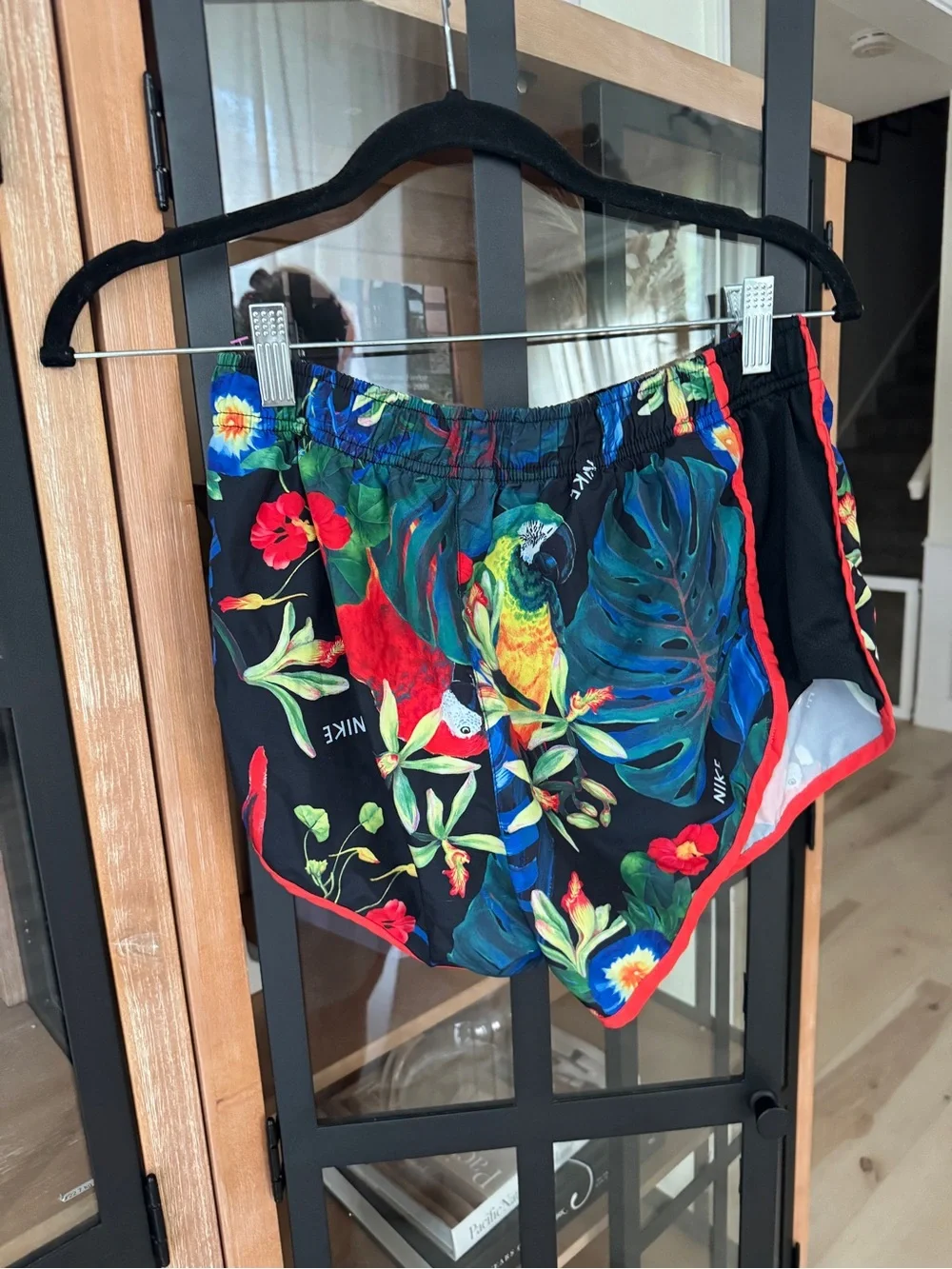 Nike Dri-FIT Tempo tropical floral parrot print running shorts workout colorful